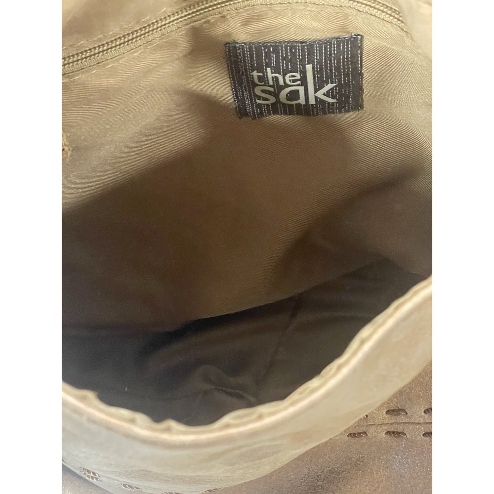 The Sak Leather Embellished‎ Crossbody Hobo Bag Boho Patchwork Blue Brown Y2K - Picture 10 of 10